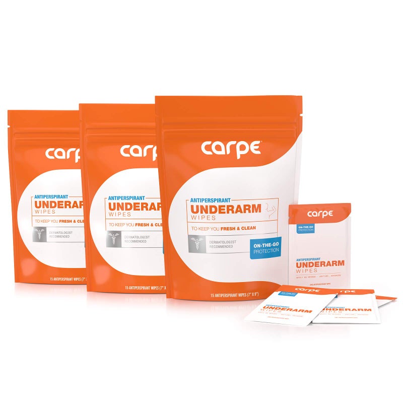 Carpe OntheGo Antiperspirant Underarm Wipes Pack of 3 Boxes for Sweat Blocking Deodorizing and Cleansing When Youre On the Move  45 Residue Free Individually Wrapped Wipes